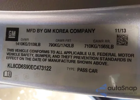 2014 Chevrolet Spark 1Lt Auto from USA, damaged, VIN KL8CD6S90EC473122